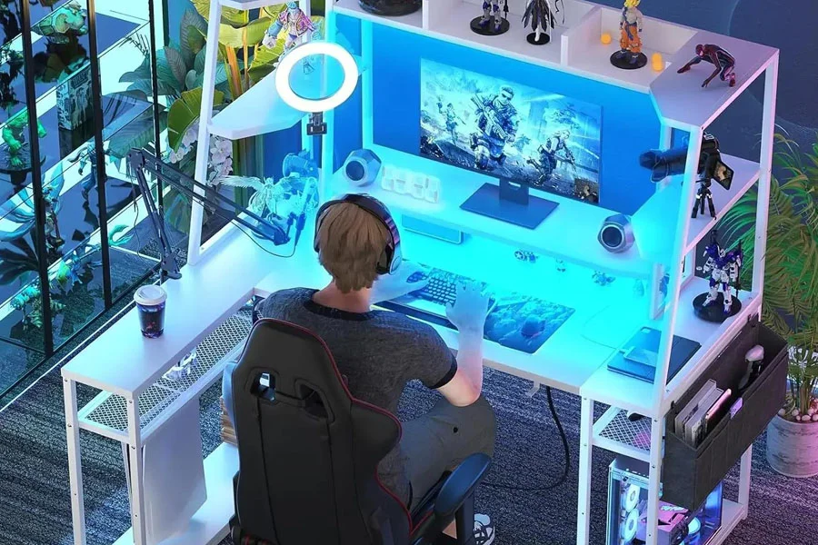 L-Shaped Gaming Desk with LED Lights