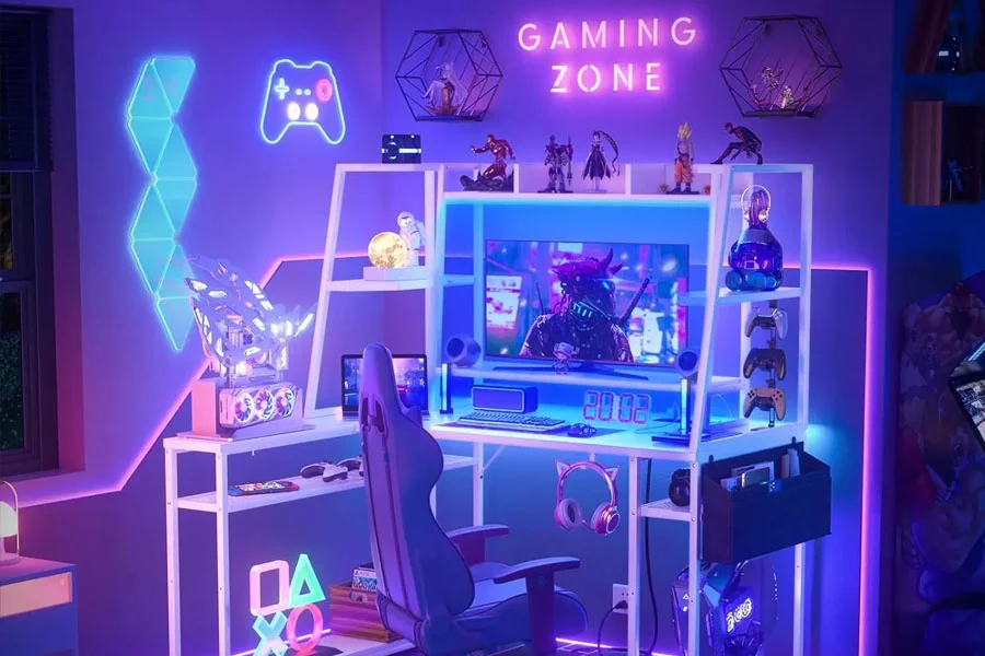 L-Shaped Gaming Desk with LED Lights