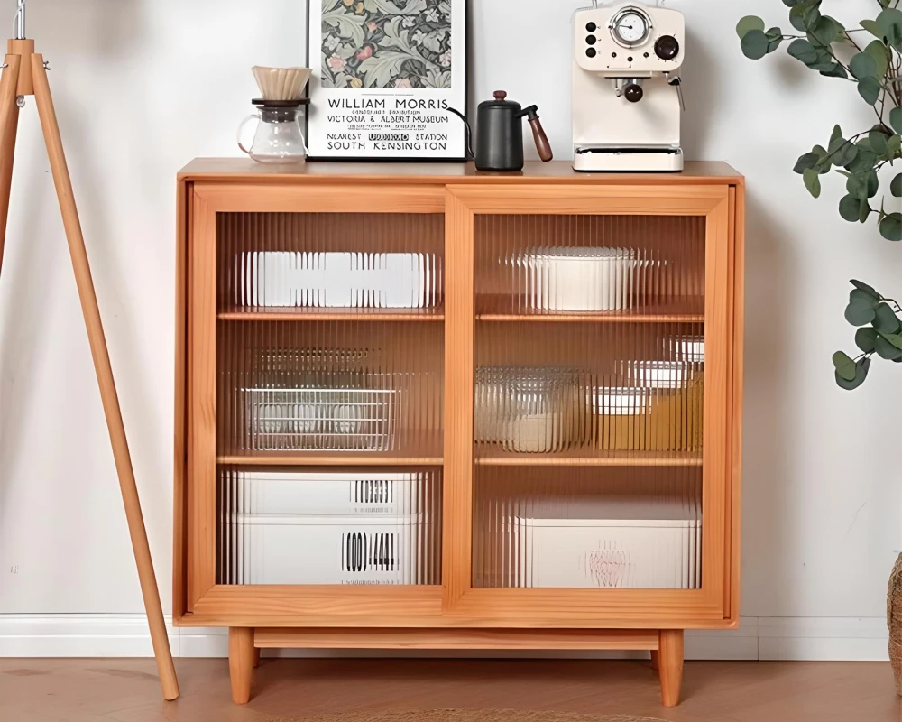 wood and rattan sideboard