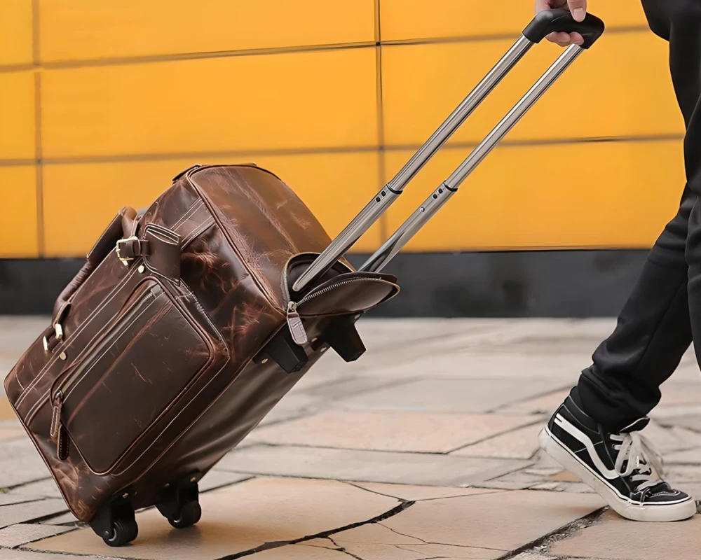 leather carry on suitcase with wheels